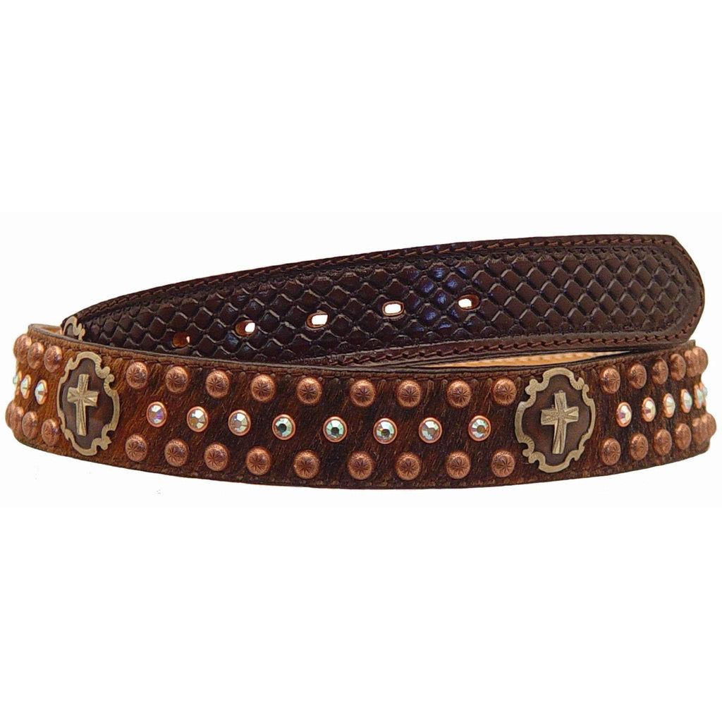 B358 - Brindle Hair Crystaled Tooled Belt Belt