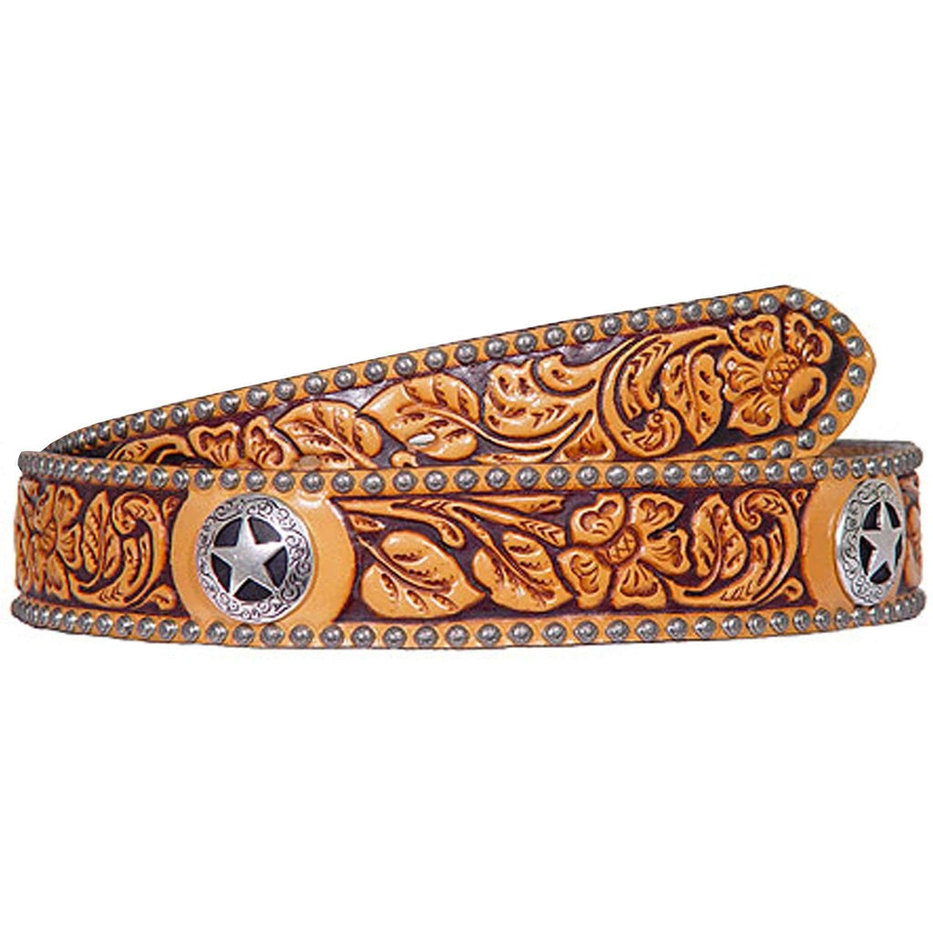 Clearance - Natural Leather Floral Tooled Belt B458