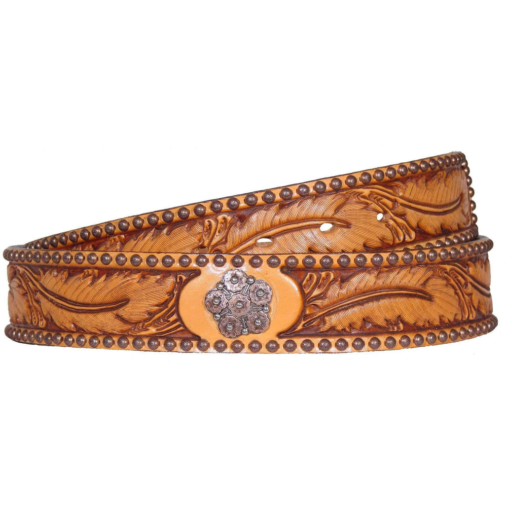 CLEARANCE - Natural Leather Feather Tooled Belt - B474 - Double J Saddlery