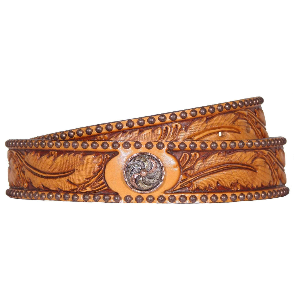 CLEARANCE - Natural Leather Feather Tooled Belt - B475 - Double J Saddlery