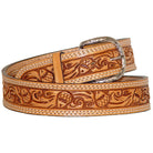 B543 - Natural Leather Acorn Tooled Belt Belt