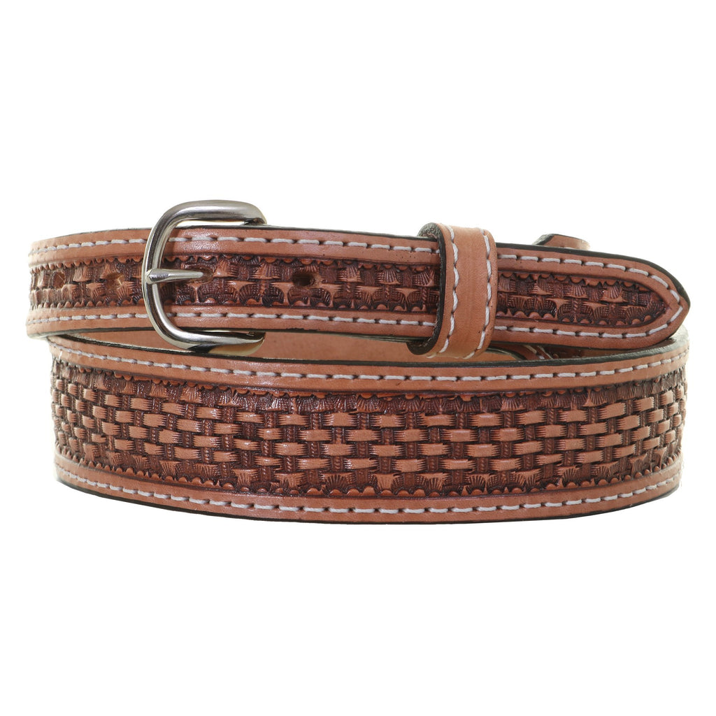 B574 - Natural Basket Weave Tooled Belt