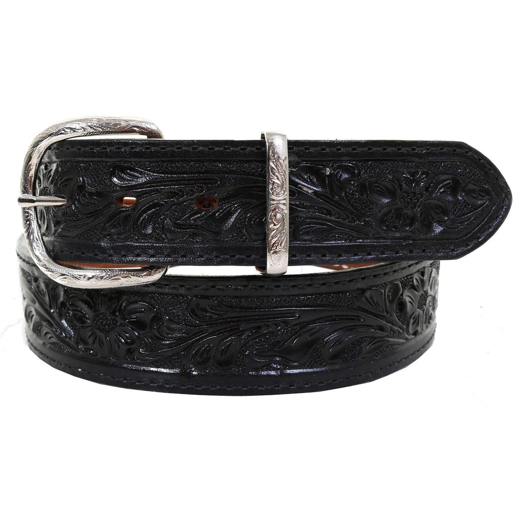 B579 - Black Floral Tooled Belt Belt