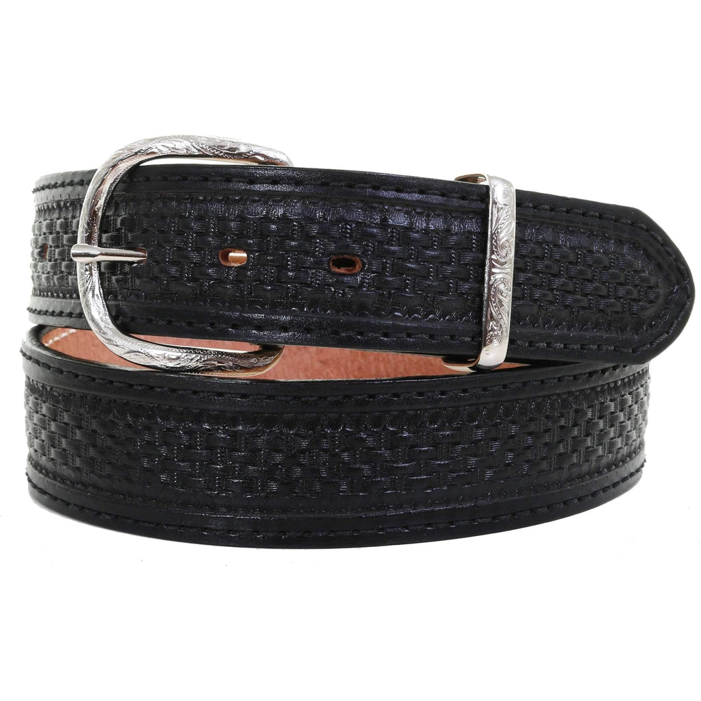 B620 - Black Basket Weave Tooled Belt - Double J Saddlery