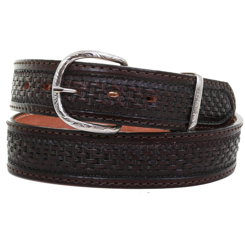 B621 - Brown Basket Weave Tooled Belt Belt