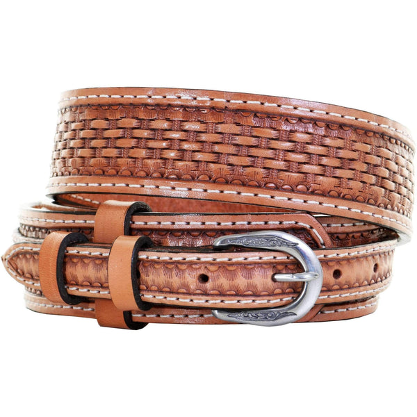 B631 - Basket Weave Tooled Ranger Belt - Double J Saddlery