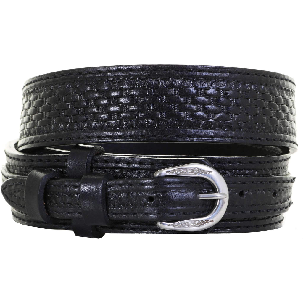 B633 - Black Leather Tooled Ranger Belt - Double J Saddlery