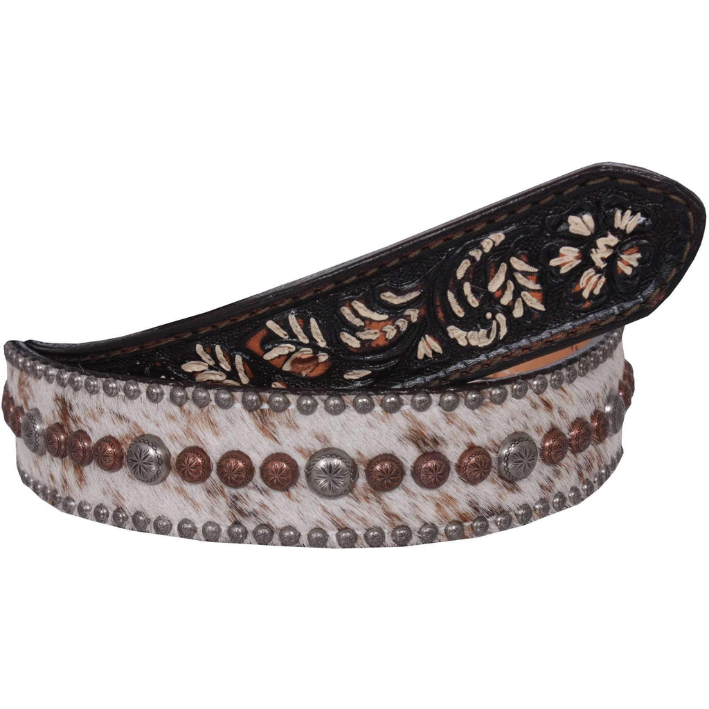 B721 - Roan Hair Studded Tooled Belt Belt