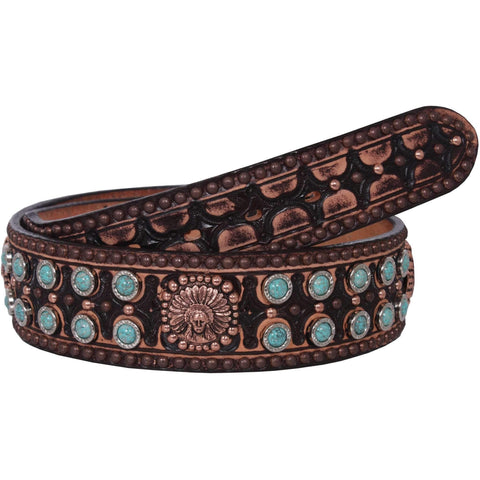 B724 - Brown Vintage Tooled Belt Belt