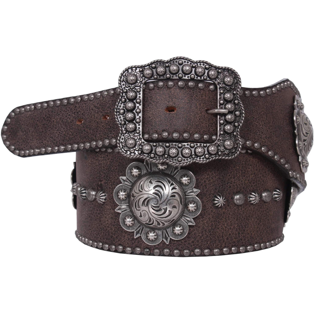 B730 - Brown Leather Studded Belt Belt