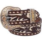 B754 - Floral Tooled Buck Stitched Belt Belt