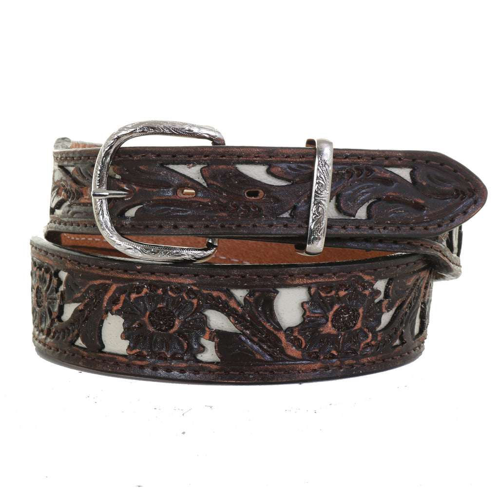 B760 - Brown Vintage Tooled Belt Belt
