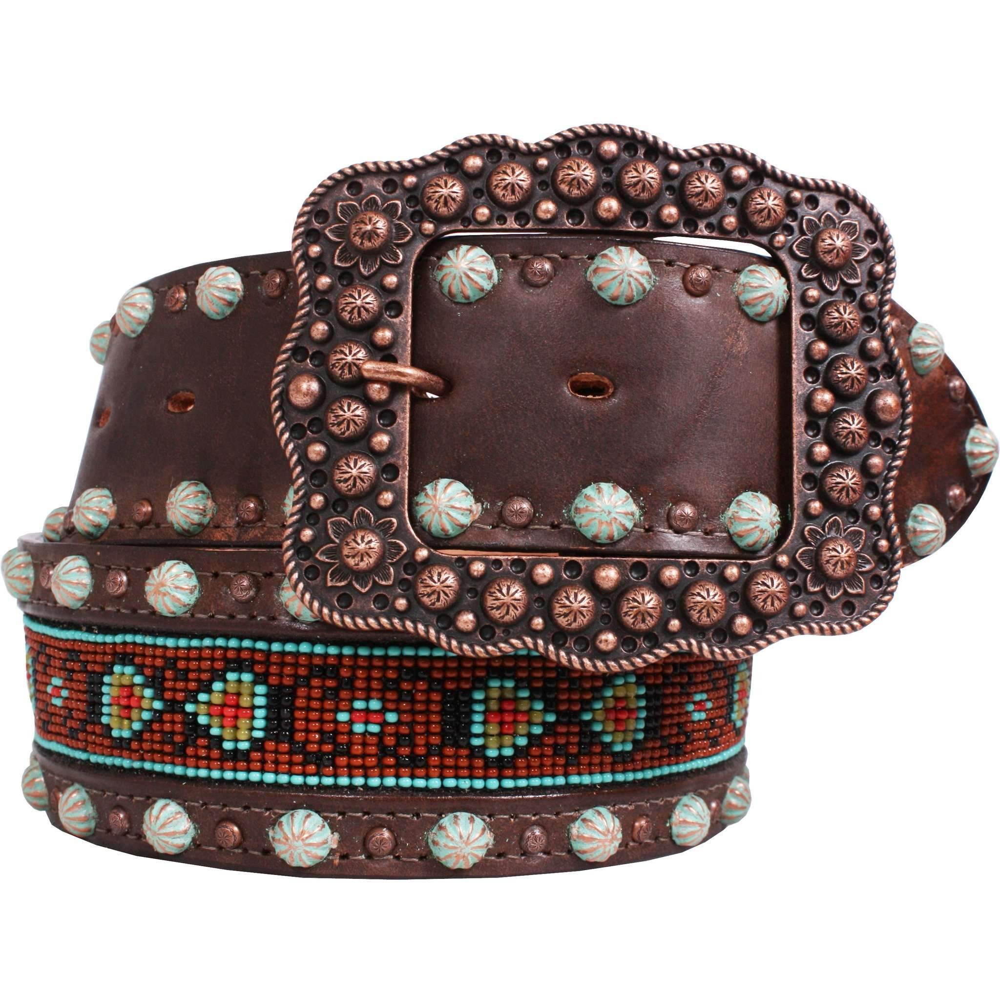 B772 - Brown Vintage Beaded Belt Belt