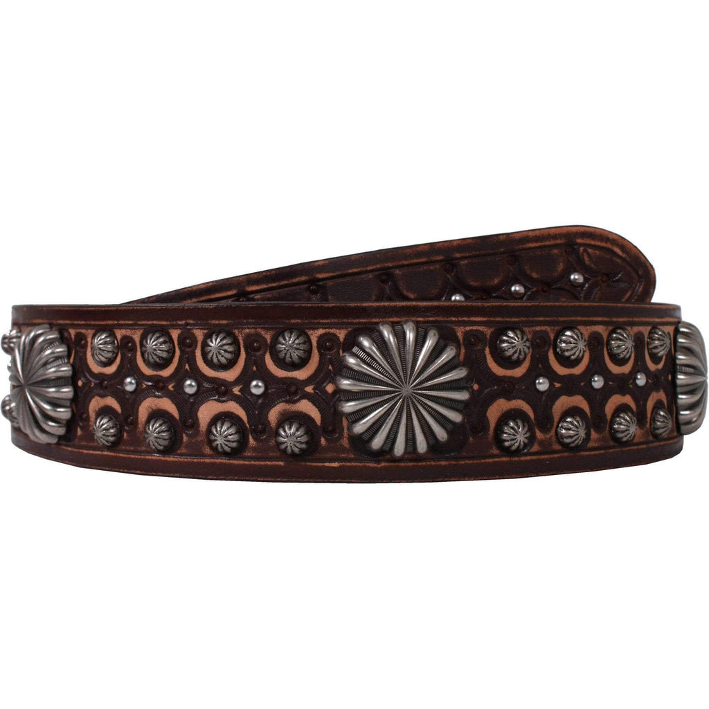B793 - Brown Vintage Leather Studded Belt Belt
