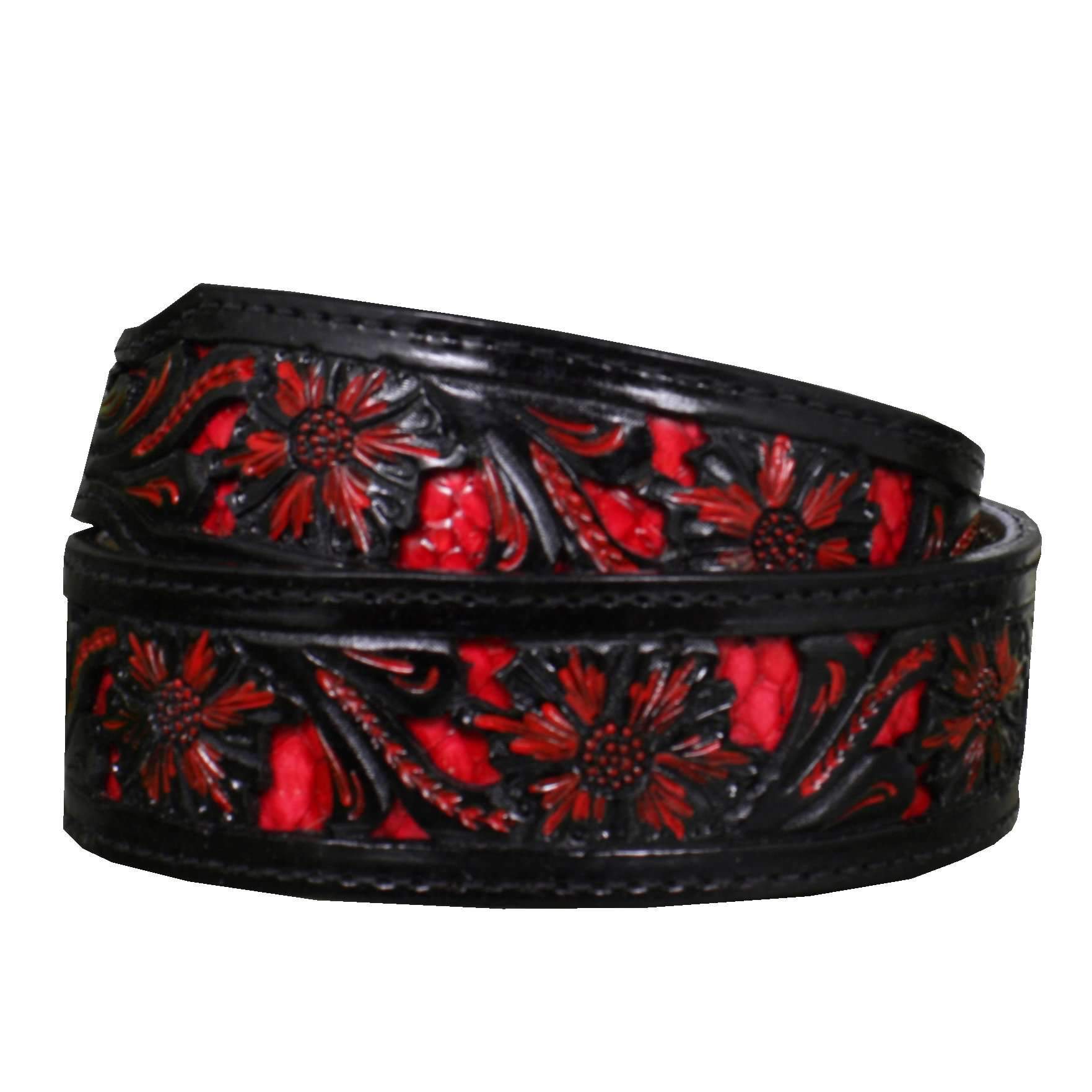 B802 - Black Floral Snake Inlay Belt Belt