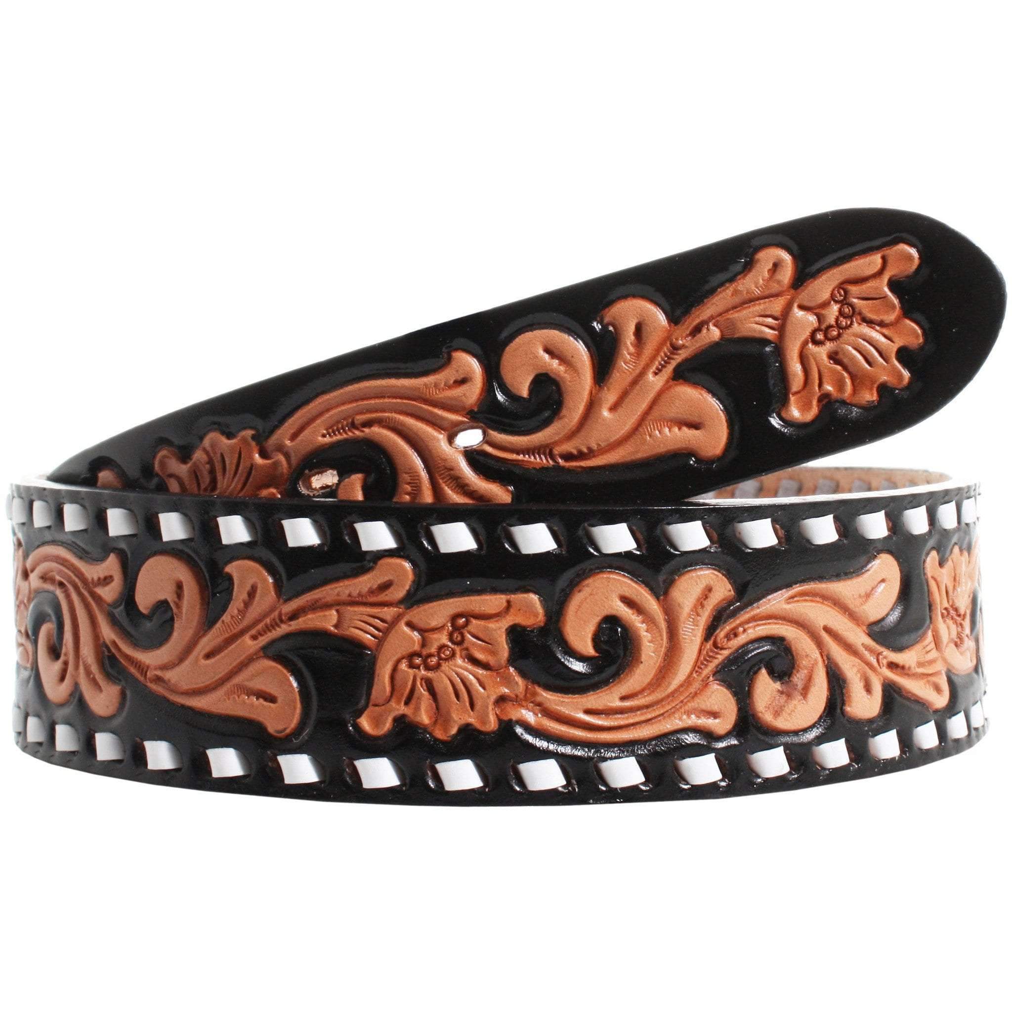 B816A - Tapered Floral Tooled Belt - Double J Saddlery
