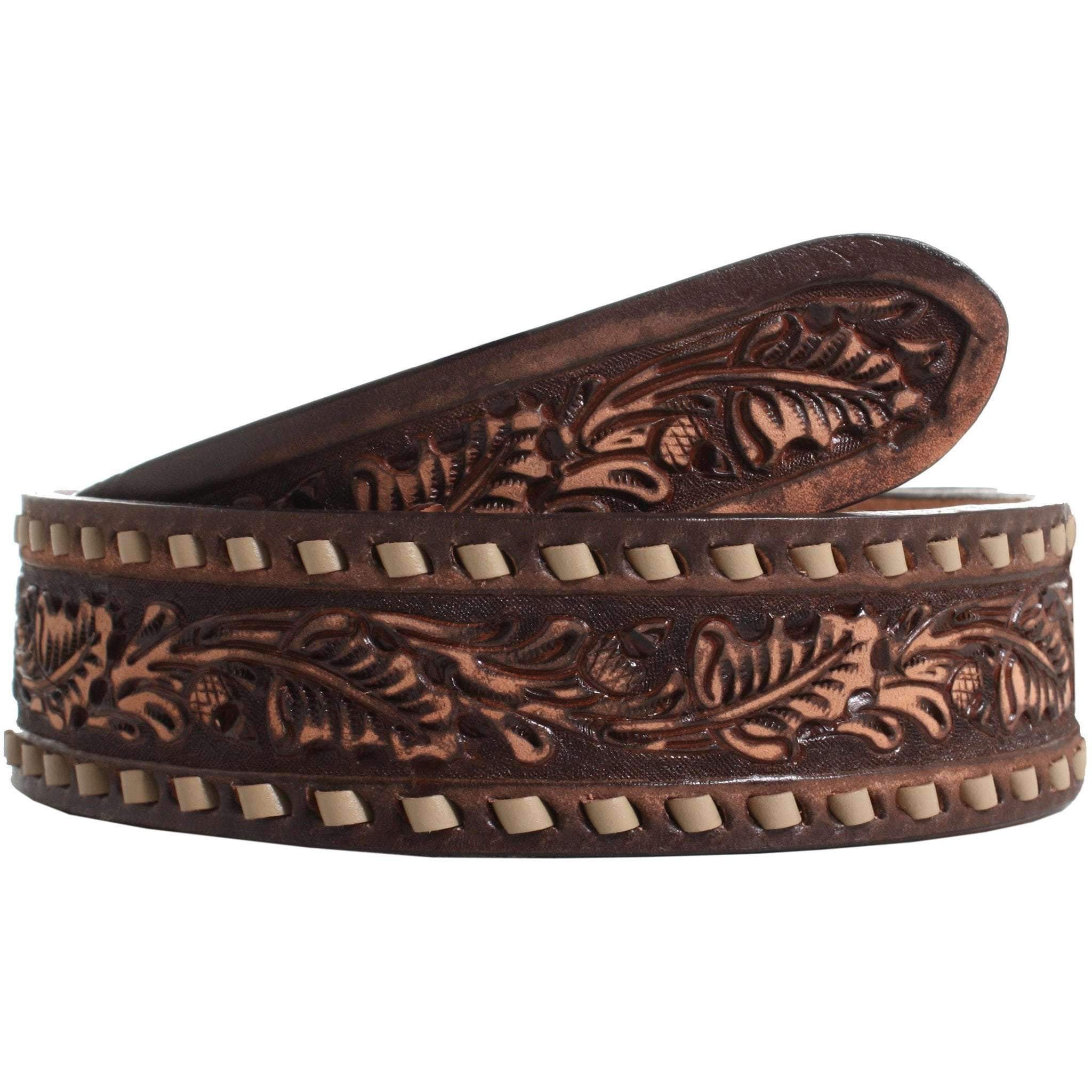 B825 - Tapered Acorn Tooled Belt Belt