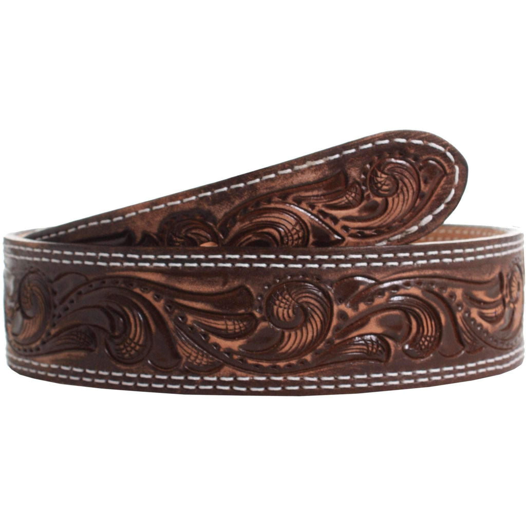 B831 - Brown Vintage Tooled Belt Belt