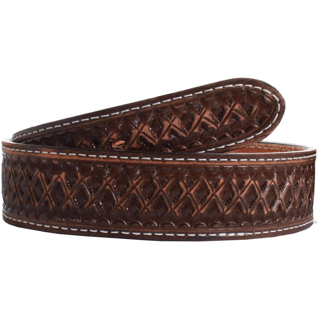 B834 - Brown Vintage Tooled Belt Belt