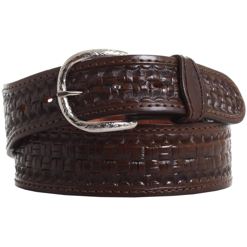 B839 - Brown Leather Tooled Belt Belt