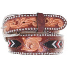 B846A - Cognac Leather Beaded Inlay Belt Belt