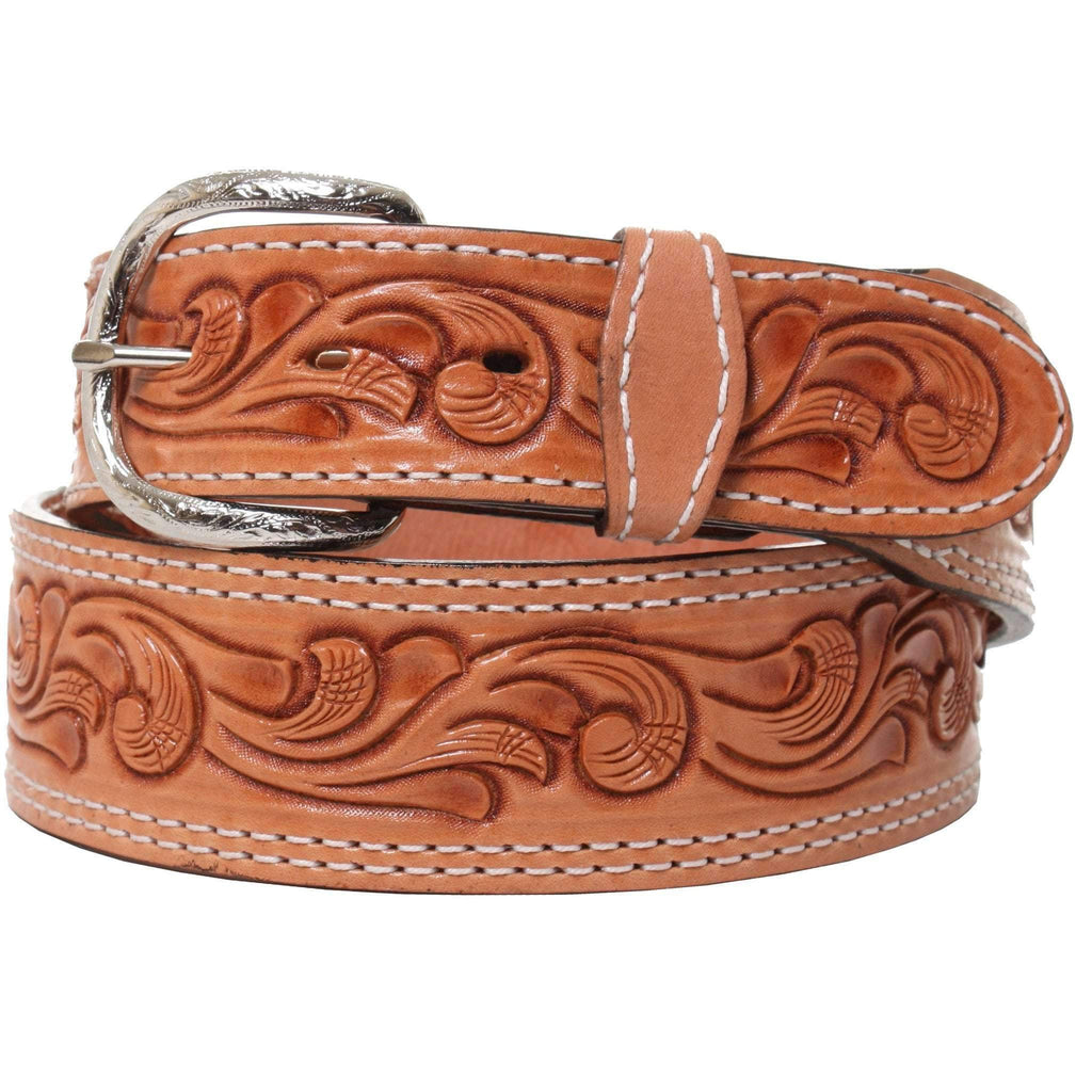 B854 - Natural Leather Tooled Belt Belt