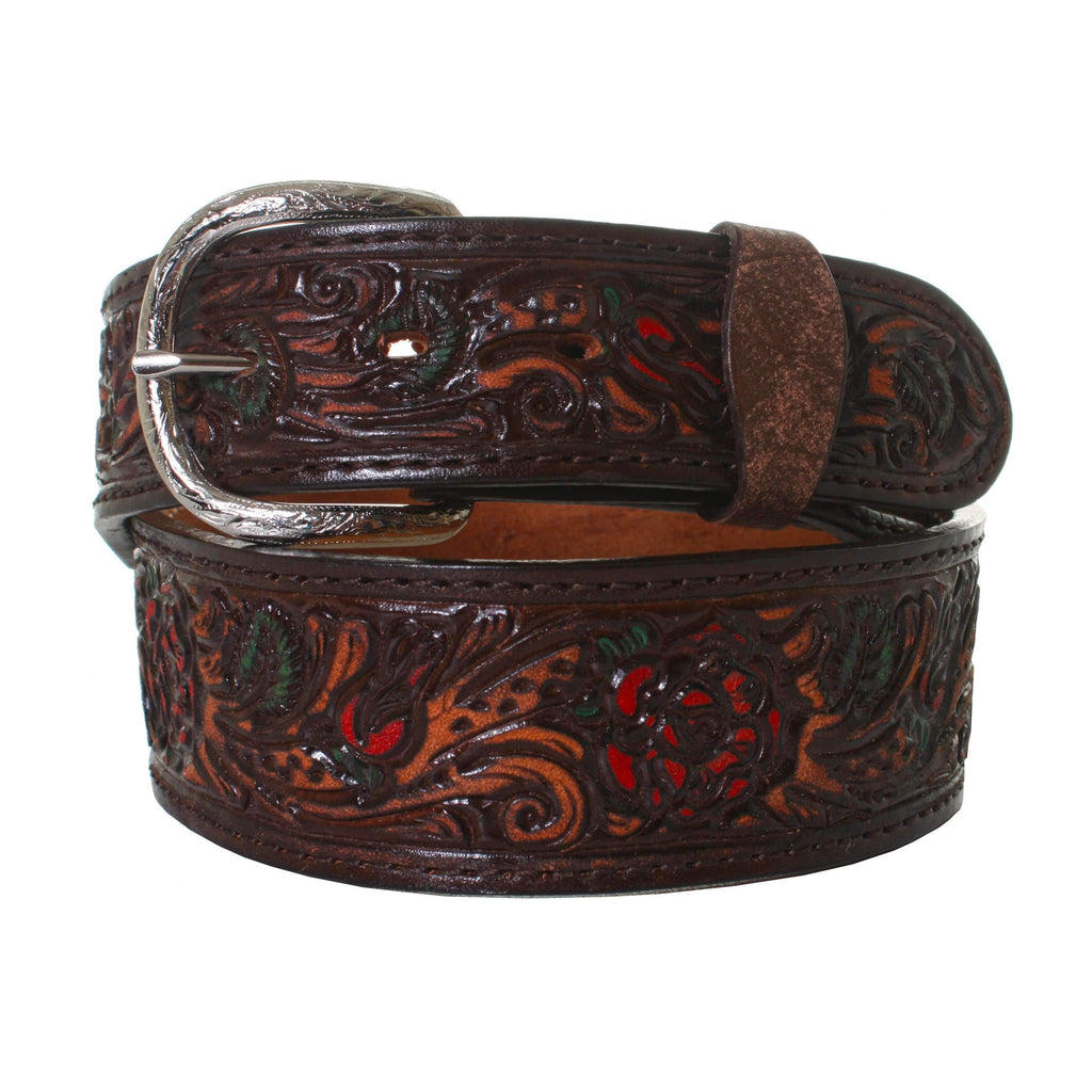 B875 - Brown Vintage Painted Rose Belt Belt