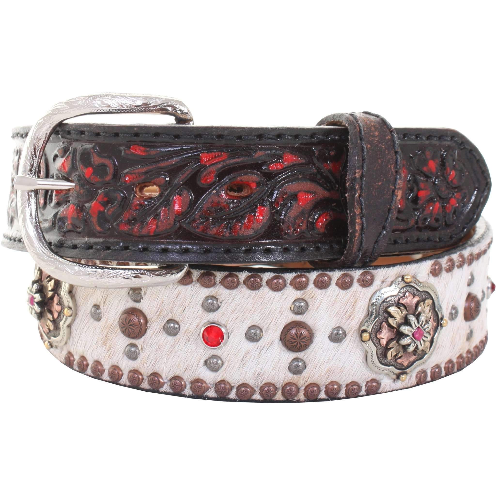 B898 - Roan Hair Crystaled Tooled Belt Belt