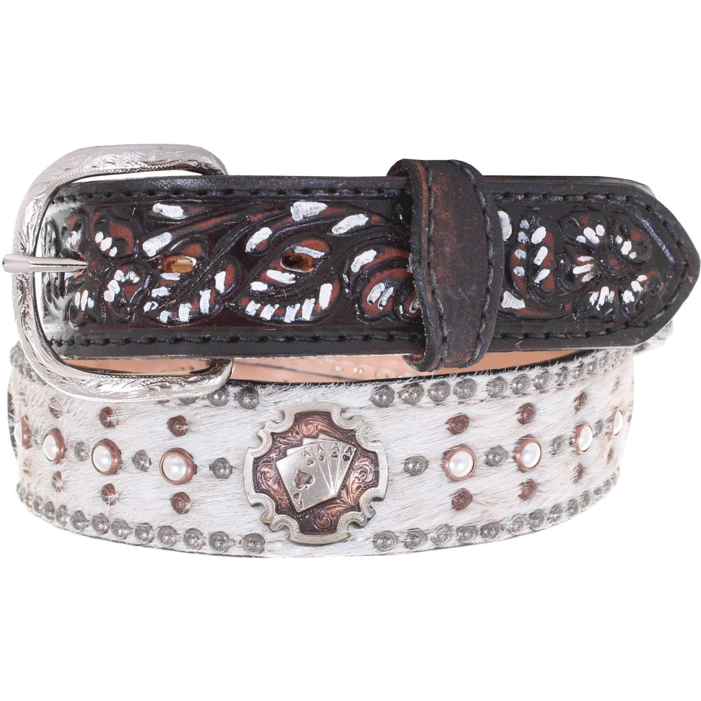 B899 - Roan Hair Studded Tooled Belt Belt