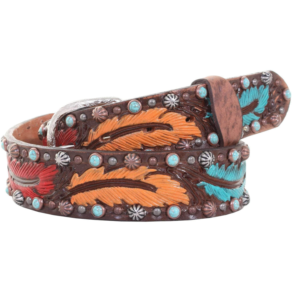 B903 - Feather Painted And Tooled Belt Belt