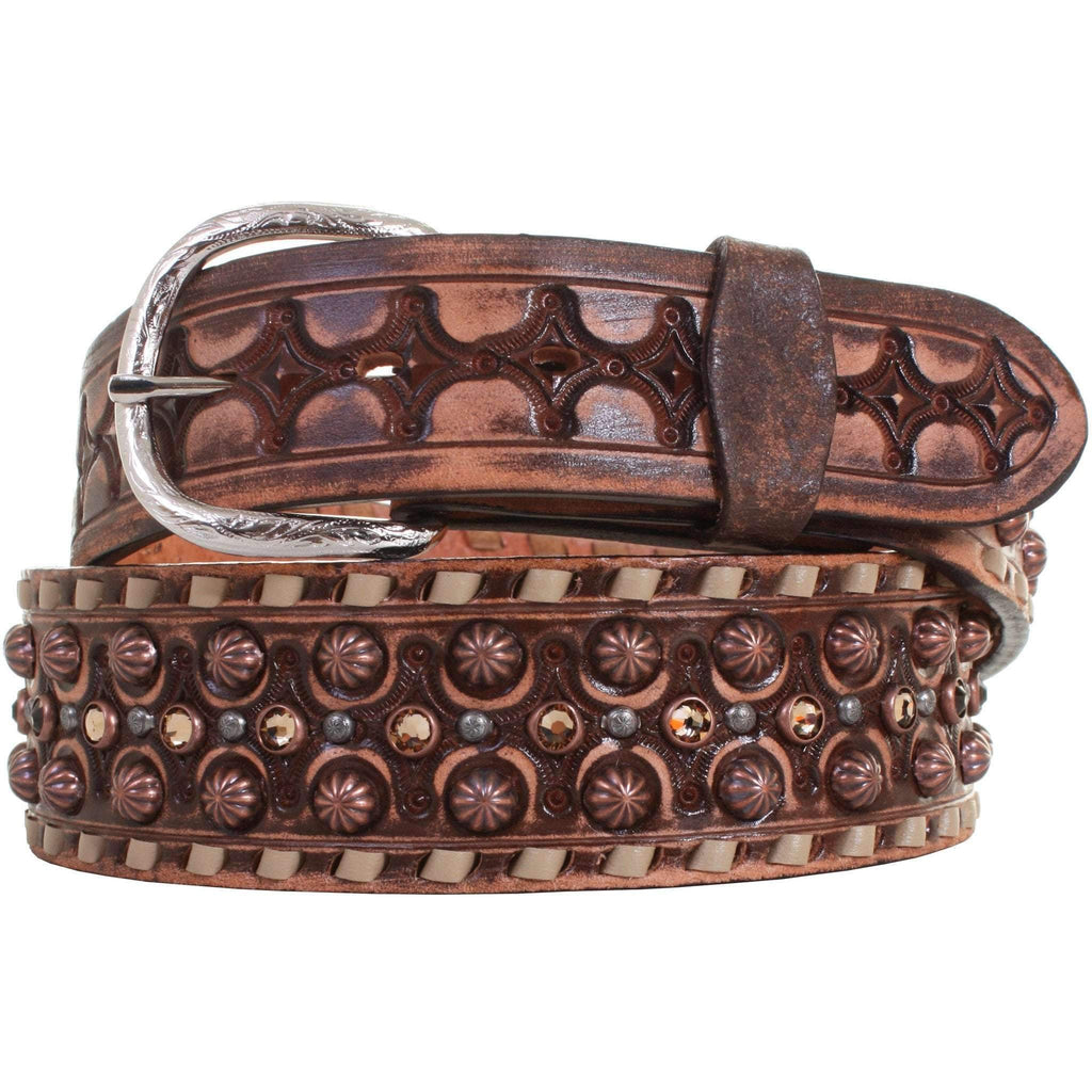 B907A - Brown Vintage Tooled Belt Belt