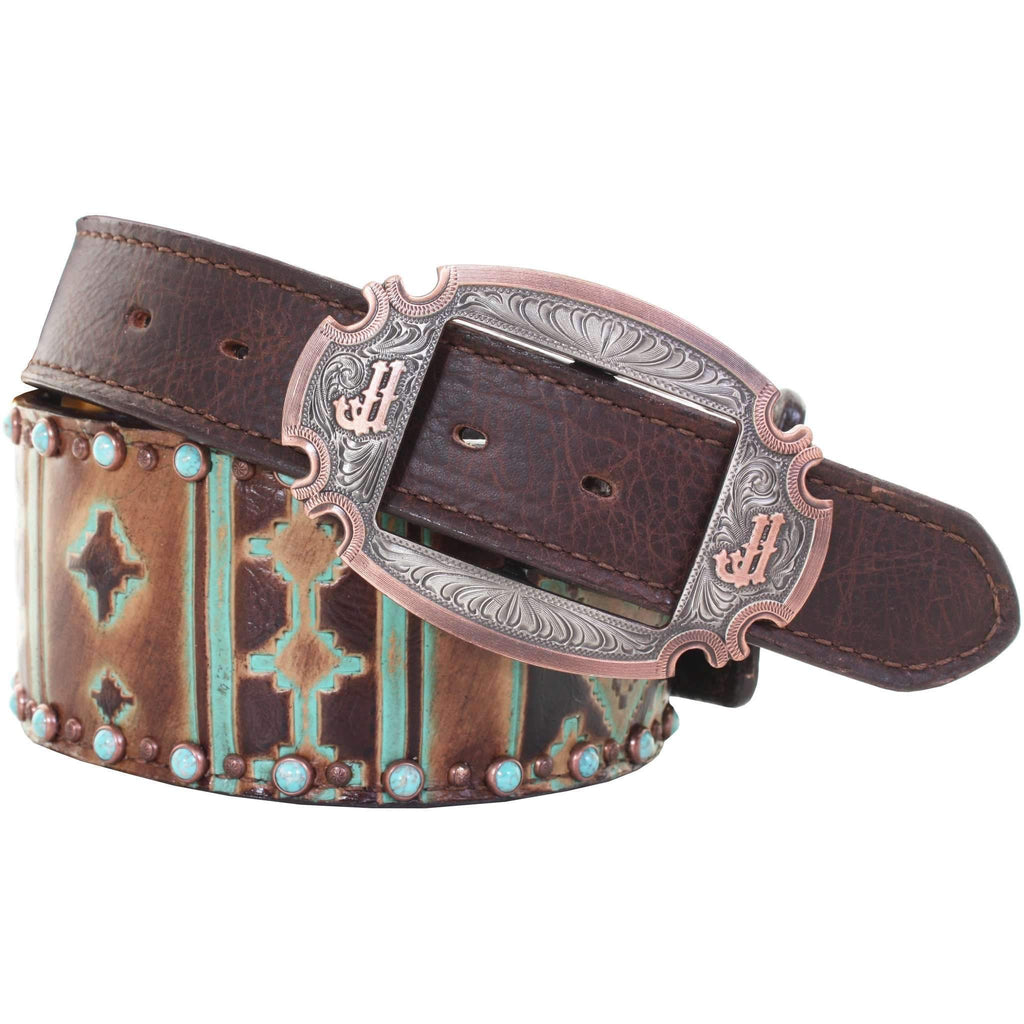 B908 - Navajo Turquoise And Brown 3 Piece Belt Belt
