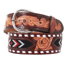 B917 - Cognac Beaded And Tooled Belt Belt