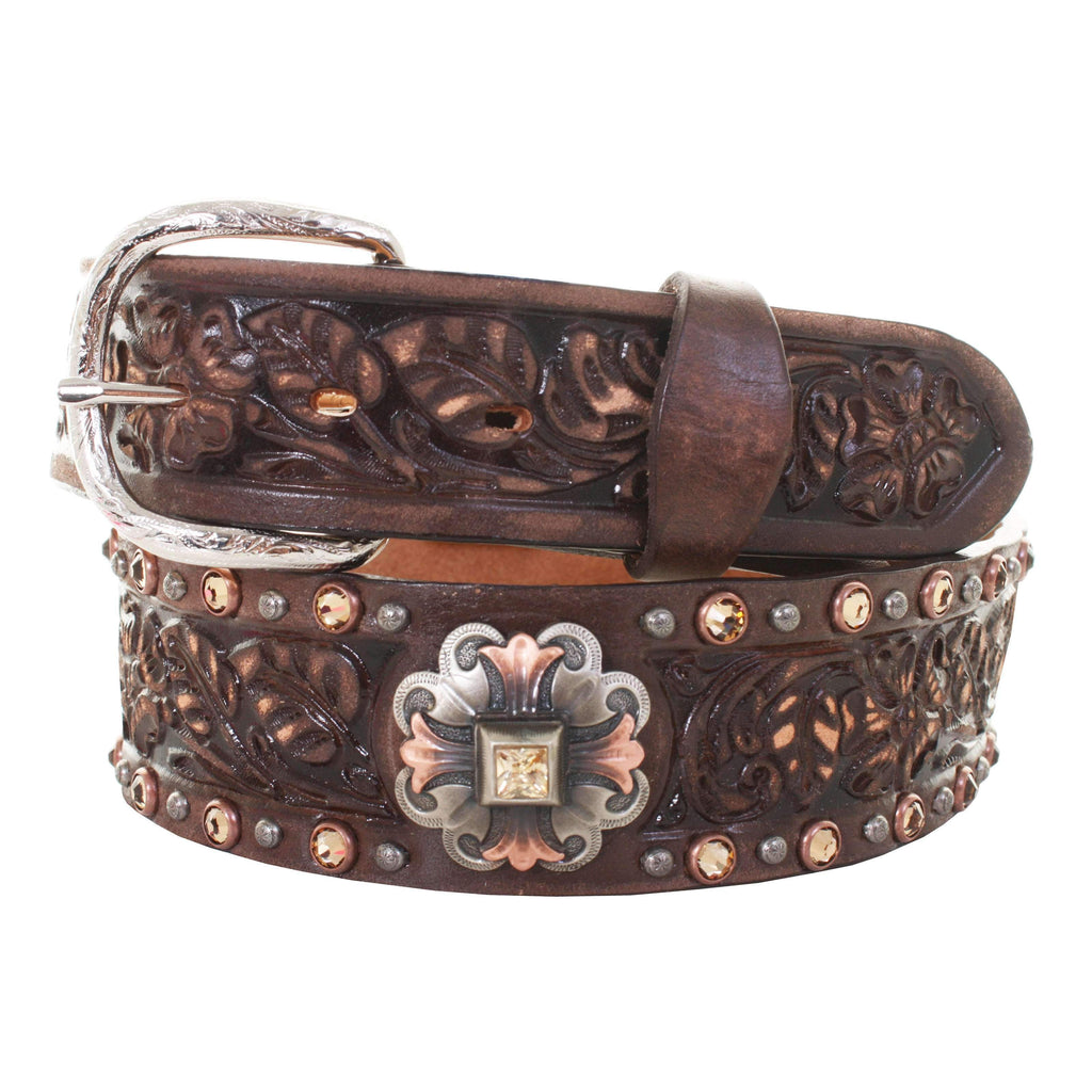 B923 - Brown Vintage Tooled Belt Belt