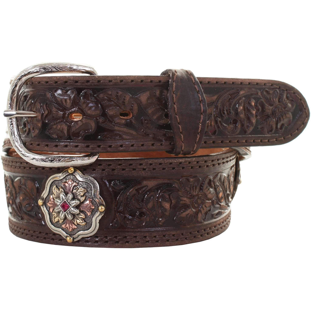 B926 - Brown Vintage Tooled Belt Belt