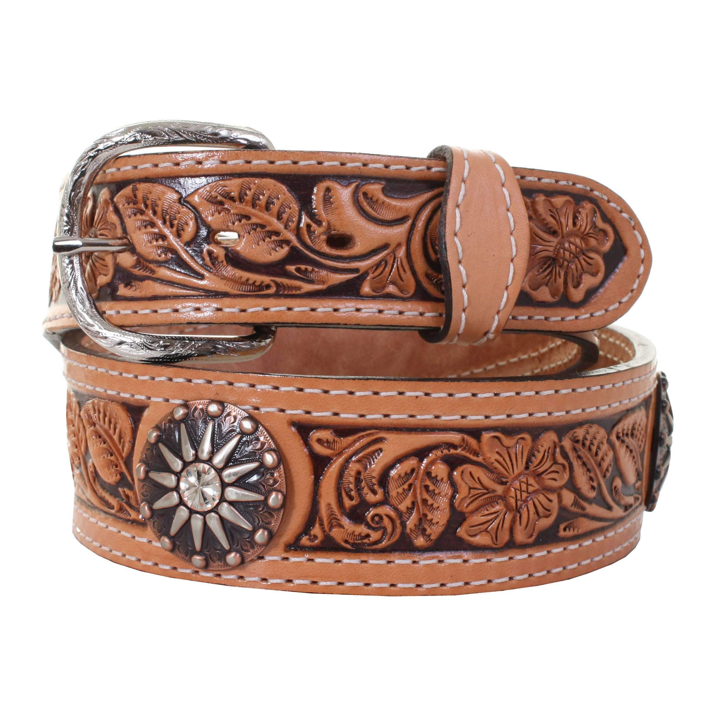 CLEARANCE - Natural Leather Tooled Belt - B927A - Double J Saddlery