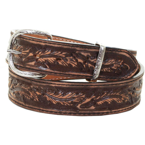 B955 - Brown Vintage Tooled Belt Belt