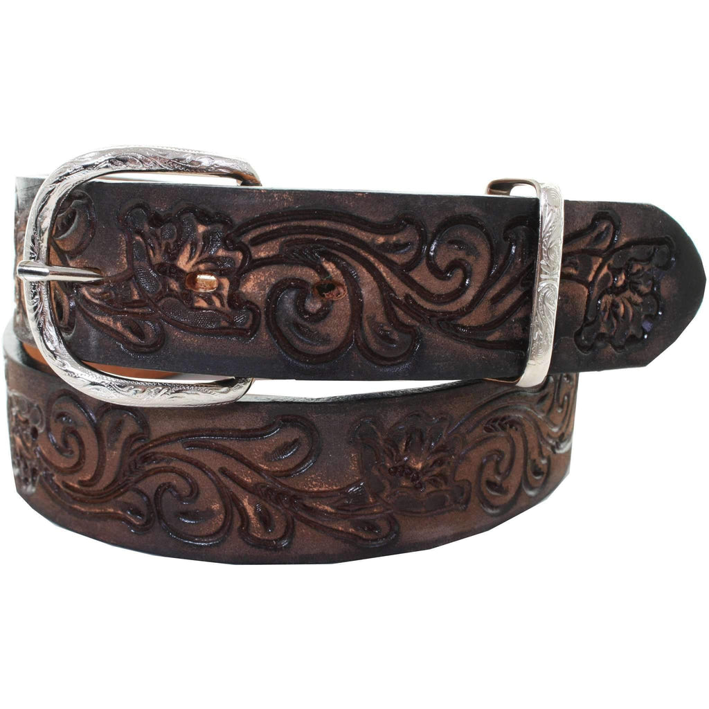 B967 - Brown Vintage Tooled Belt Belt