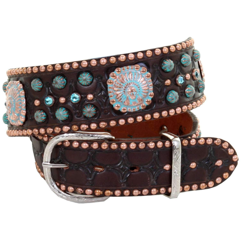 B973A - Brown Tooled And Studded Belt Belt