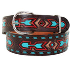 B989A - Brown Vintage Tooled Belt Belt