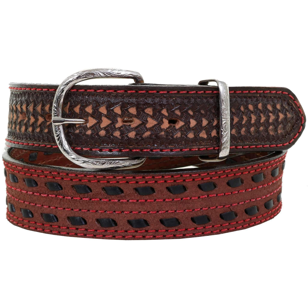 B992Ab - Brown Rough Out Tooled Belt Belt