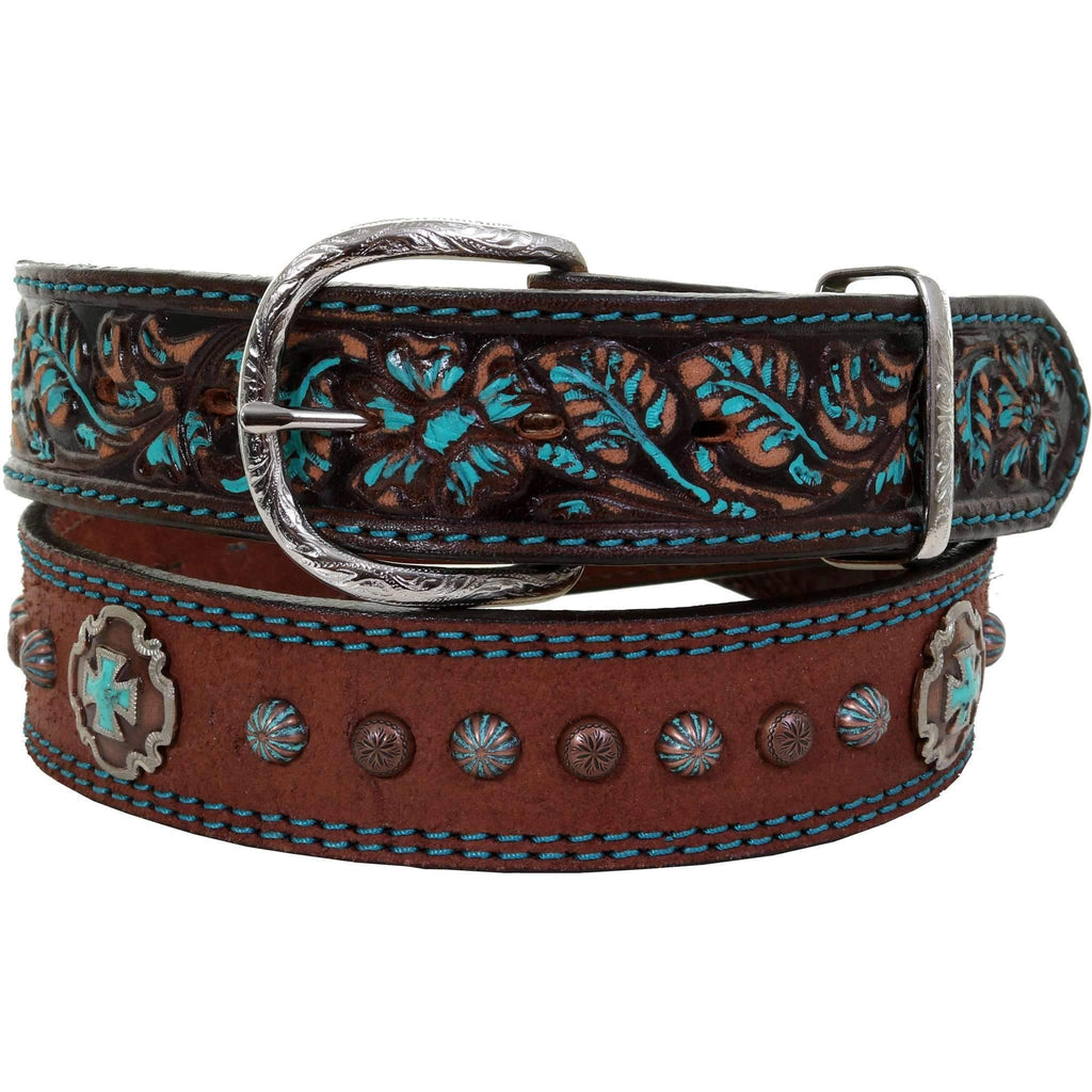 B994Ab - Brown Rough Out Tooled Belt Belt