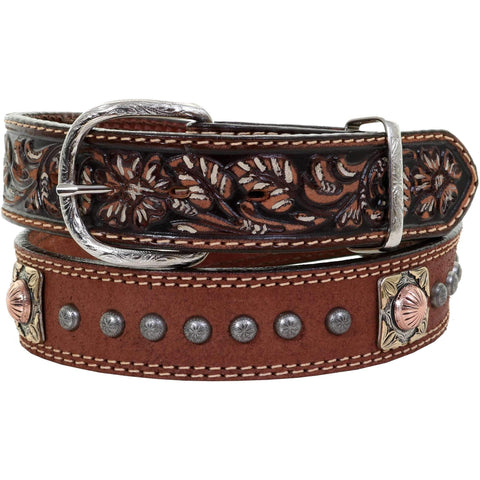 B994Ac - Brown Rough Out Tooled Belt Belt