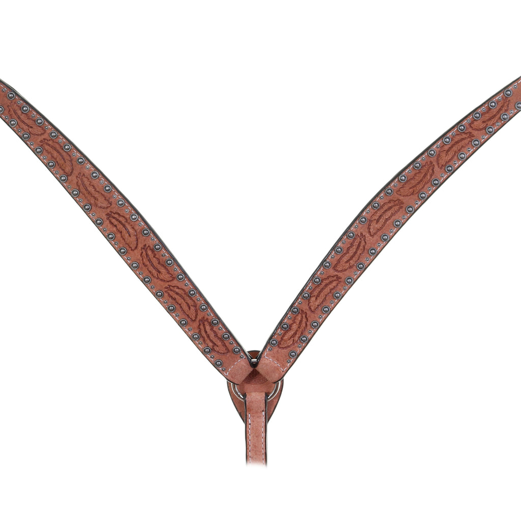 Bc1019 - Natural Rough Out Feather Tooled Breast Collar Tack