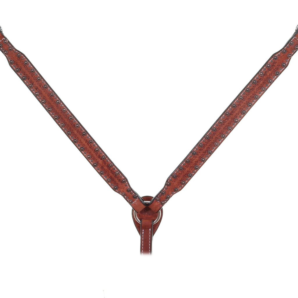 Bc1020 - Chestnut Rough Out Swirl Tooled Breast Collar Tack