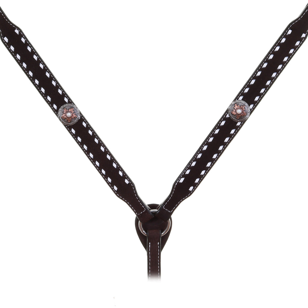 Bc1038 - Brown Rough Out Buck Stitched Breast Collar Tack