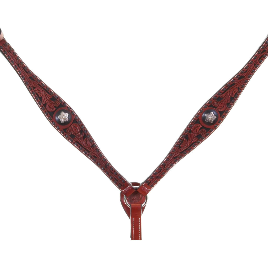 Bc998 - Chestnut Leather Floral Tooled Breast Collar Tack