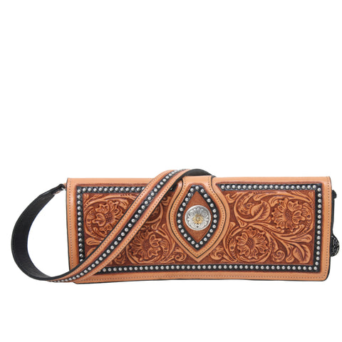 BCH33 - Hand-Tooled Floral Western Buckle Clutch