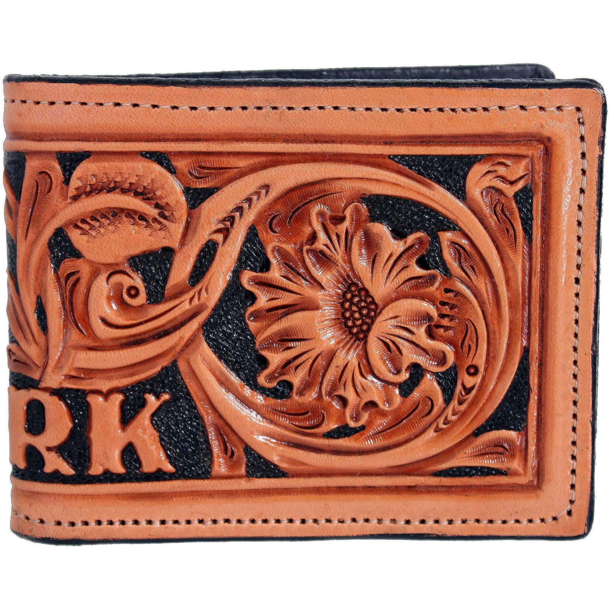 Custom Order~Carved and Painted Leather Bifold Mens Wallet