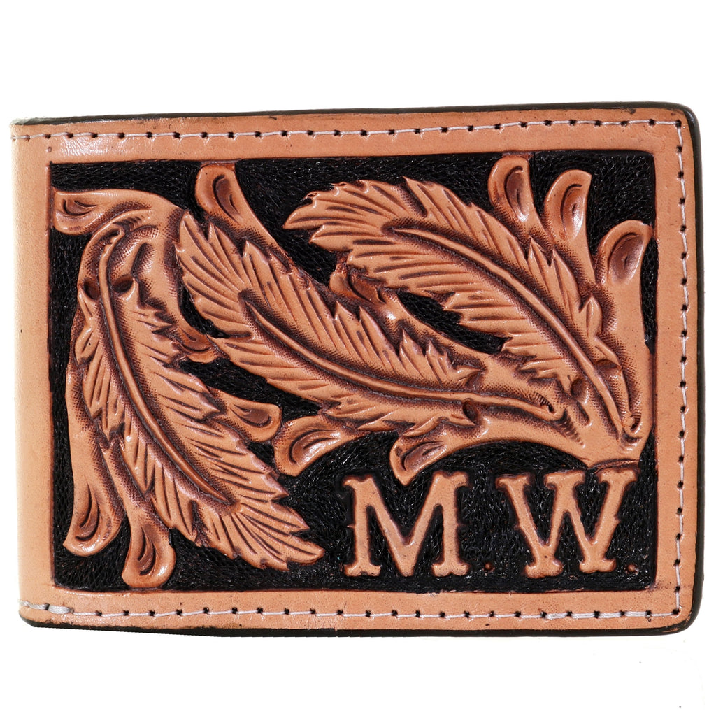 Bf24A - Hand-Tooled Mens Bifold Wallet W/initials Wallet